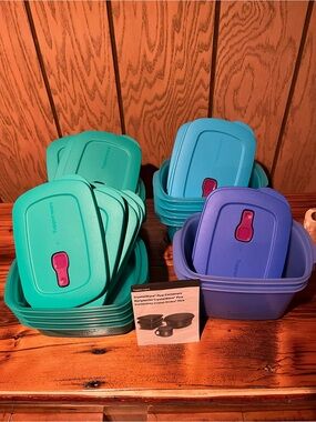 Tupperware Teal & Blue Food Storage Containers with Pink Vents - Multi-Pack